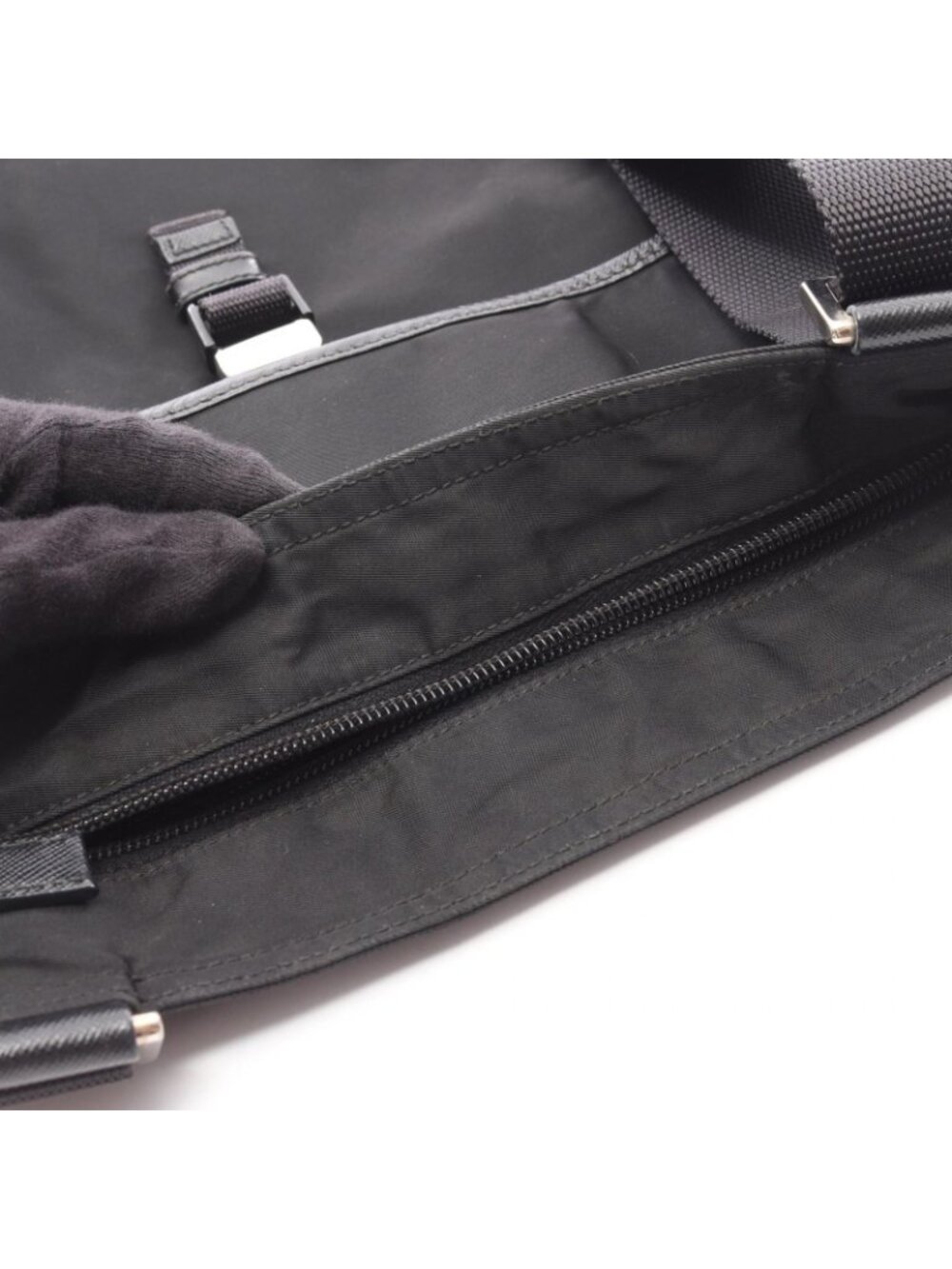 Prada Shoulder Bag Viaggio Black Nylon Saffiano Leather Triangle Logo Messenger - Picture 6 of 13